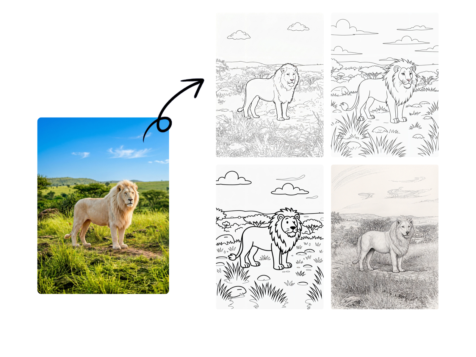 AI generated high-quality lion line art